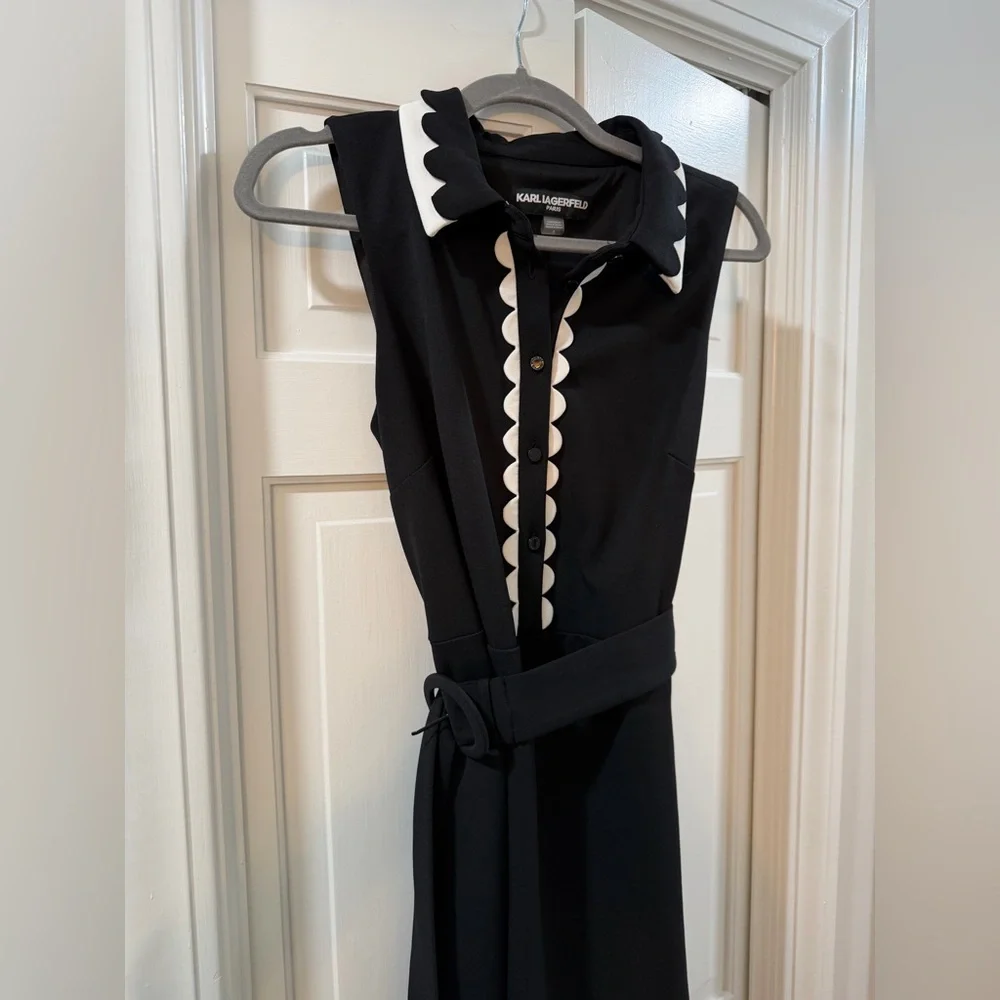 Karl Lagerfeld Black Mini Dress with White Scalloped Details - Picture 7 of 9